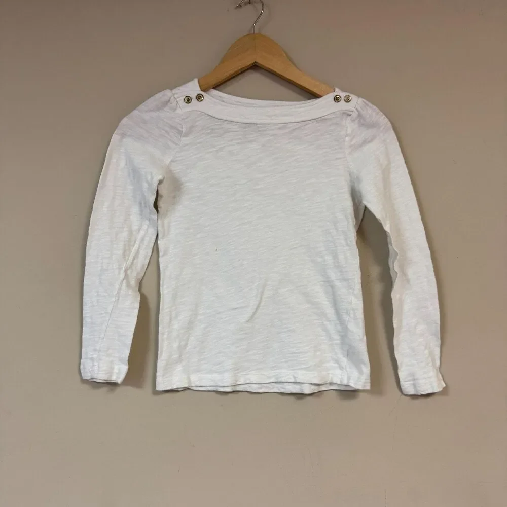 White shirt Girl's 5/6 Scoop Long Sleeve Button Accent Concert Performance Top